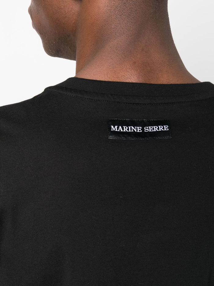 MARINE SERRE Logo-Embroidered Organic-Cotton T-shirt Black/White - MAISONDEFASHION.COM