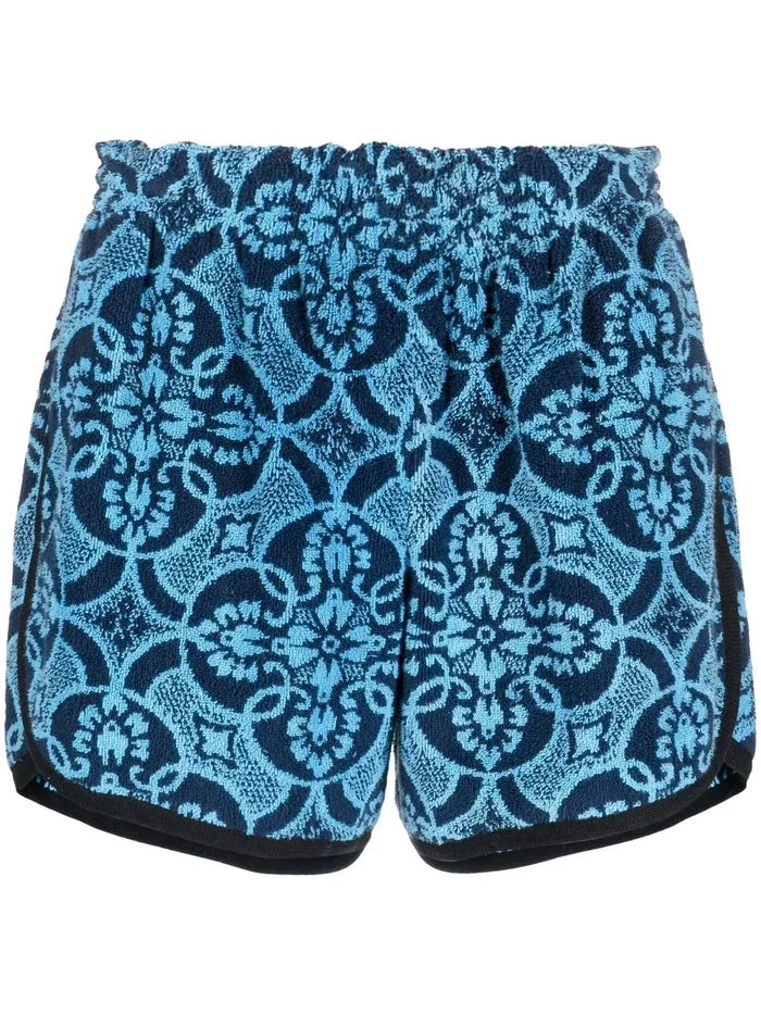 MARINE SERRE Oriental Towels Running Shorts Blue - MAISONDEFASHION.COM