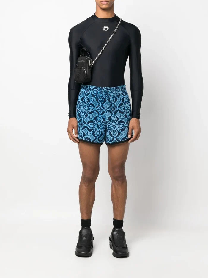 MARINE SERRE Oriental Towels Running Shorts Blue - MAISONDEFASHION.COM