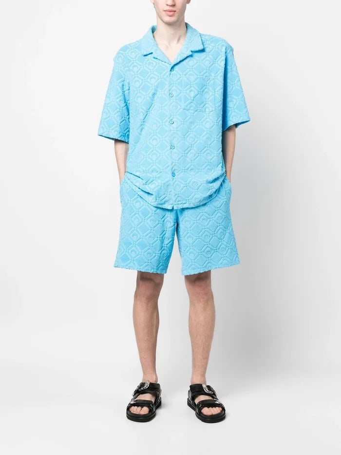 MARINE SERRE Regenerated Sponge Jacquard Sporty Shorts Blue - MAISONDEFASHION.COM