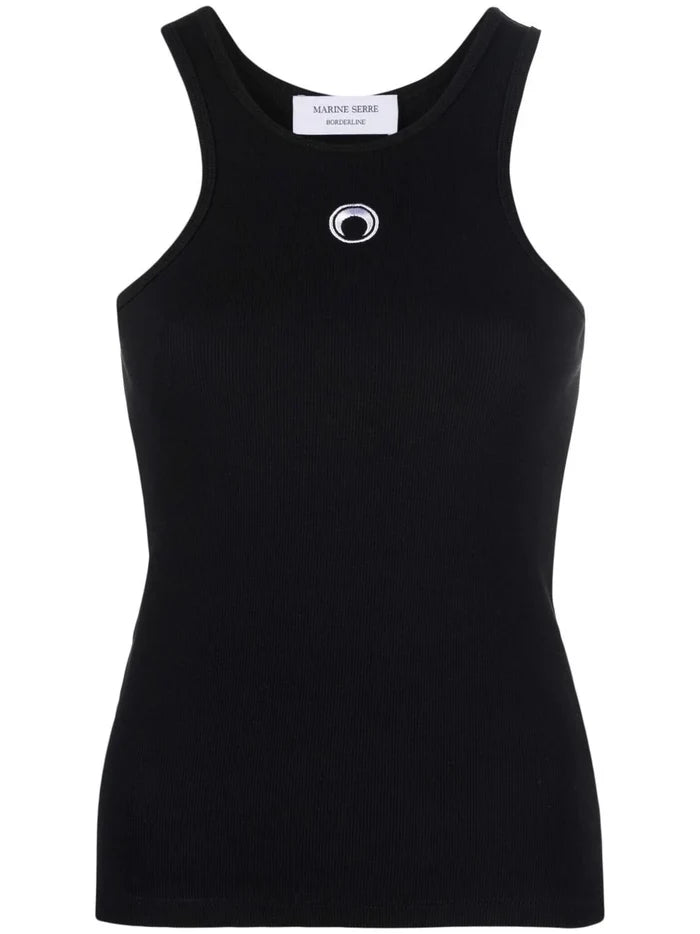 MARINE SERRE UNISEX Organic Cotton Fitted Tank Top Black - MAISONDEFASHION.COM
