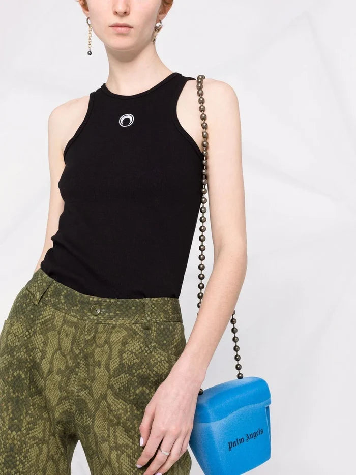 MARINE SERRE UNISEX Organic Cotton Fitted Tank Top Black - MAISONDEFASHION.COM