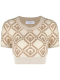 MARINE SERRE WOMEN Chunky Jacquard Knitted Crop Top Beige - MAISONDEFASHION.COM