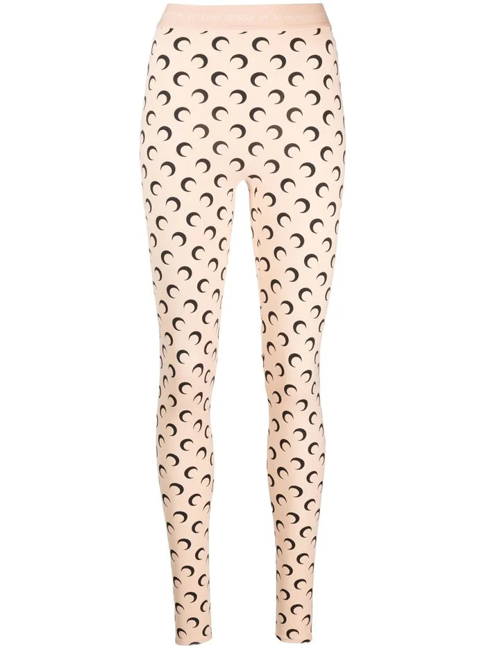 MARINE SERRE WOMEN Crescent Moon-print Leggings Light Beige - MAISONDEFASHION.COM