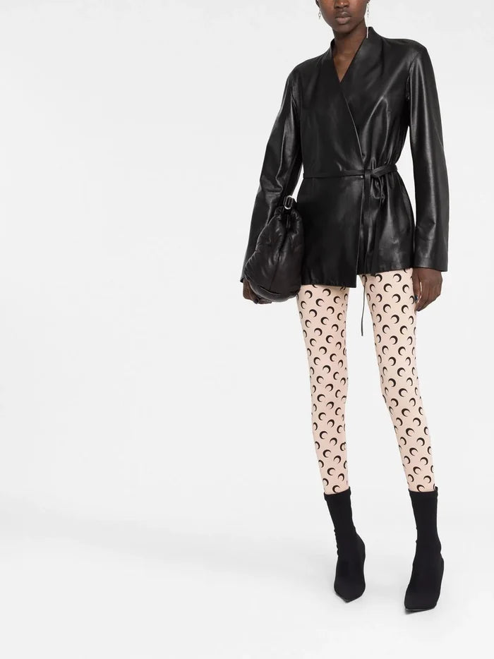 MARINE SERRE WOMEN Crescent Moon-print Leggings Light Beige - MAISONDEFASHION.COM