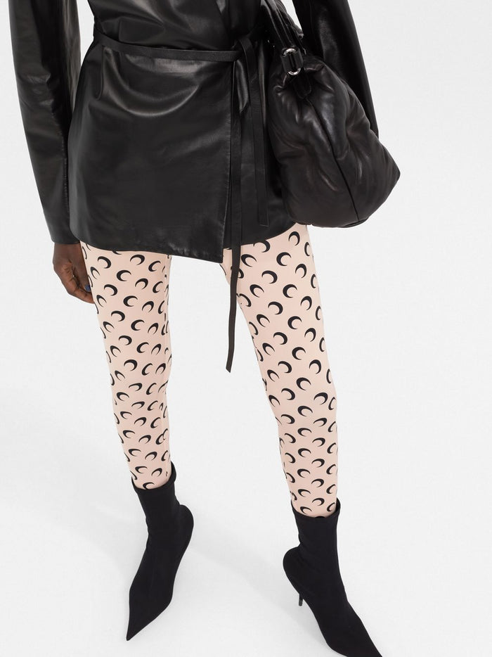 MARINE SERRE WOMEN Crescent Moon-print Leggings Light Beige - MAISONDEFASHION.COM