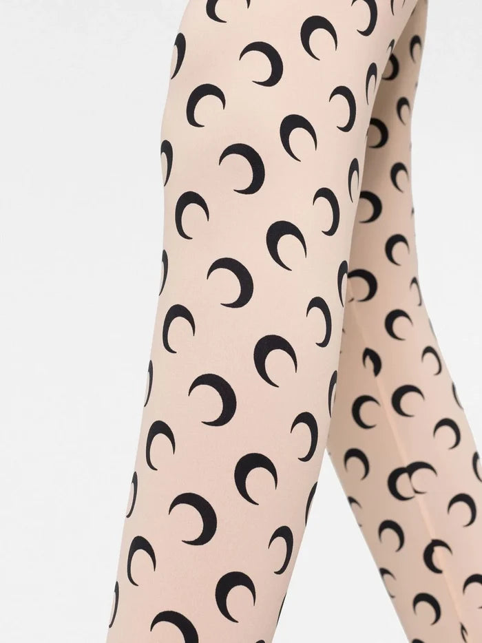 MARINE SERRE WOMEN Crescent Moon-print Leggings Light Beige - MAISONDEFASHION.COM