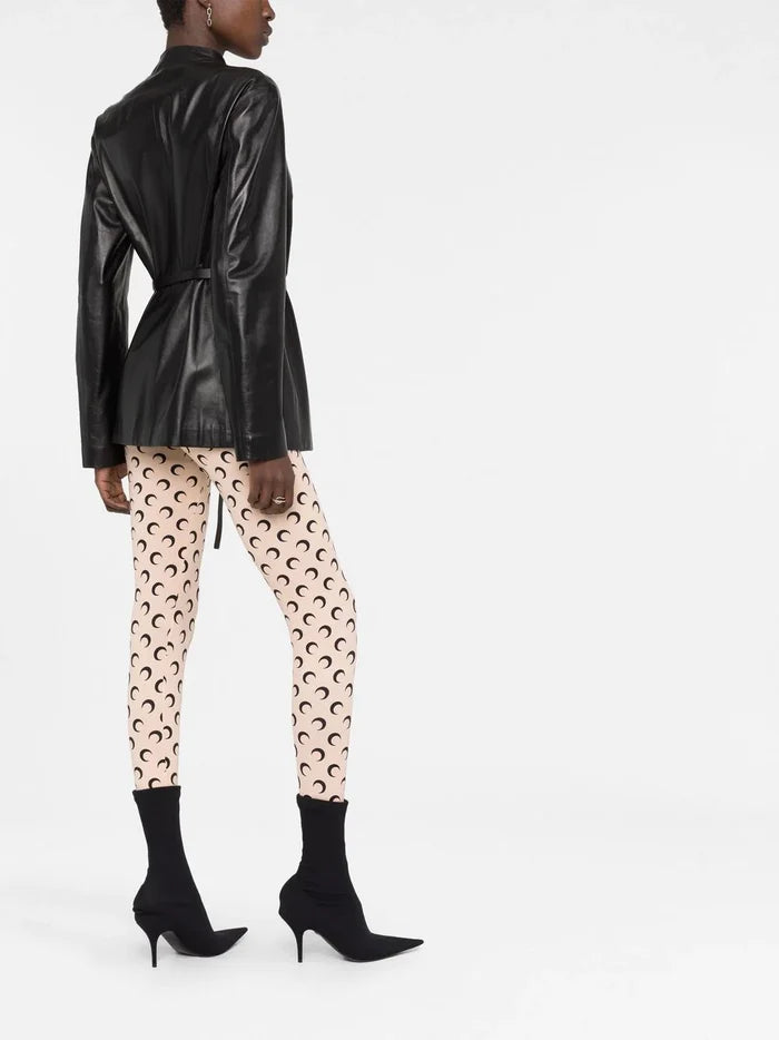 MARINE SERRE WOMEN Crescent Moon-print Leggings Light Beige - MAISONDEFASHION.COM