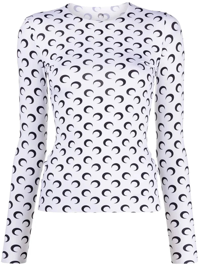 MARINE SERRE WOMEN Crescent Moon-print T-shirt White/Black - MAISONDEFASHION.COM
