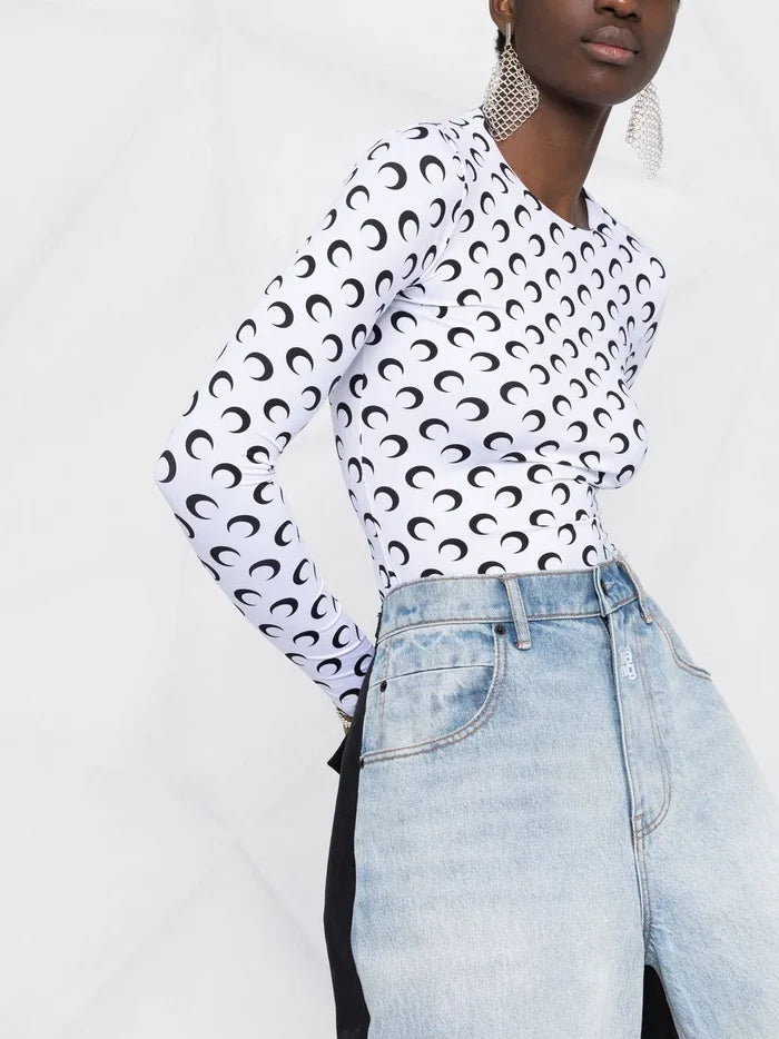 MARINE SERRE WOMEN Crescent Moon-print T-shirt White/Black - MAISONDEFASHION.COM