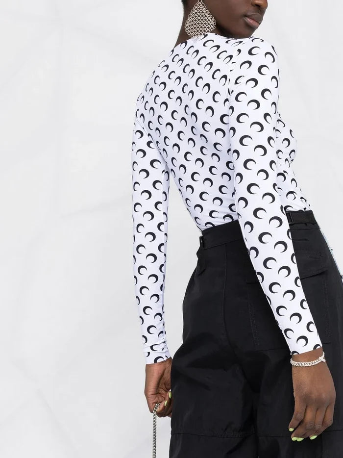 MARINE SERRE WOMEN Crescent Moon-print T-shirt White/Black - MAISONDEFASHION.COM
