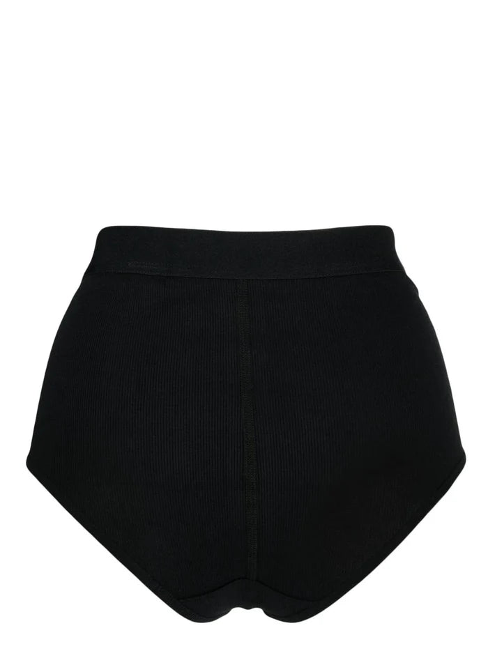 MARINE SERRE WOMEN Organic-Cotton Ribbed Panties Black/Red - MAISONDEFASHION.COM
