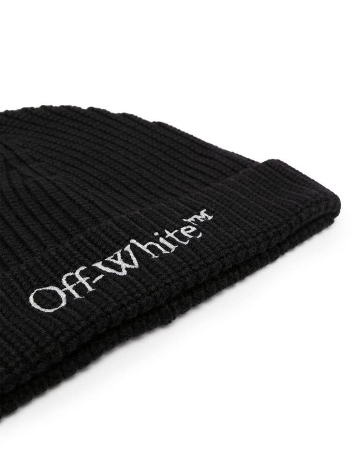 OFF-WHITE MEN Bookish Logo Knit Beanie Black/White - MAISONDEFASHION.COM