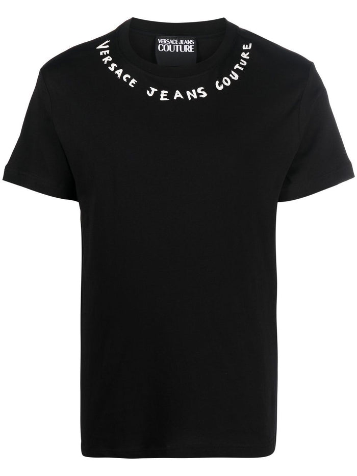 VERSACE MEN Neck Doodle Logo Print T-Shirt Black/White - MAISONDEFASHION.COM