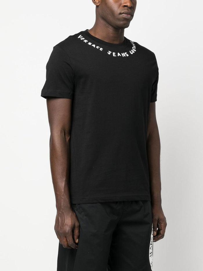 VERSACE MEN Neck Doodle Logo Print T-Shirt Black/White - MAISONDEFASHION.COM