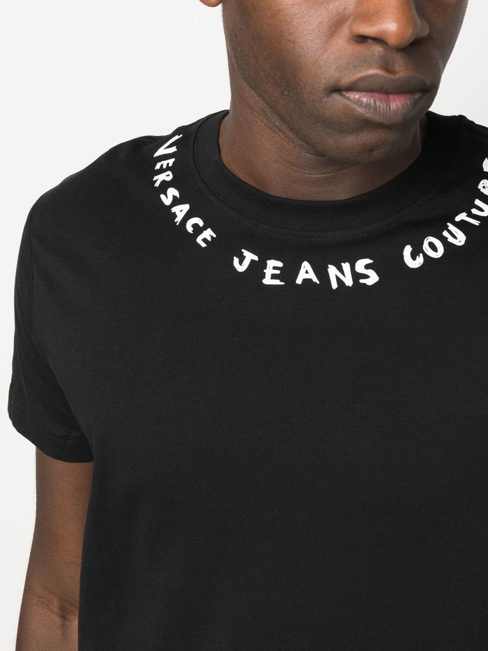 VERSACE MEN Neck Doodle Logo Print T-Shirt Black/White - MAISONDEFASHION.COM