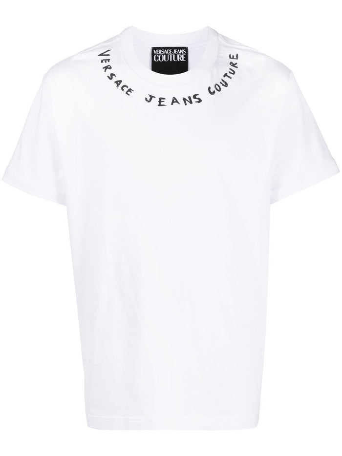 VERSACE MEN Neck Doodle Logo Print T-Shirt White/Black - MAISONDEFASHION.COM