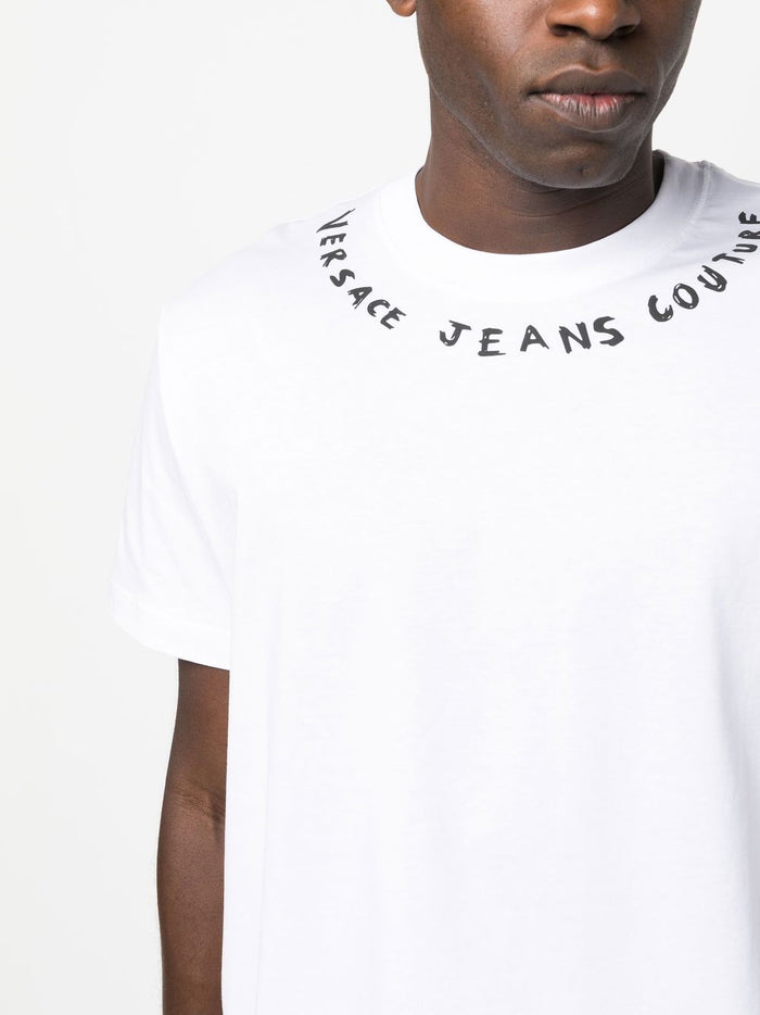 VERSACE MEN Neck Doodle Logo Print T-Shirt White/Black - MAISONDEFASHION.COM