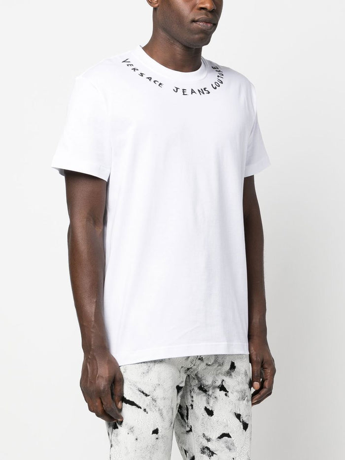 VERSACE MEN Neck Doodle Logo Print T-Shirt White/Black - MAISONDEFASHION.COM