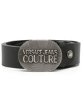 VERSACE Metal Logo Buckle Leather Belt Black - MAISONDEFASHION.COM