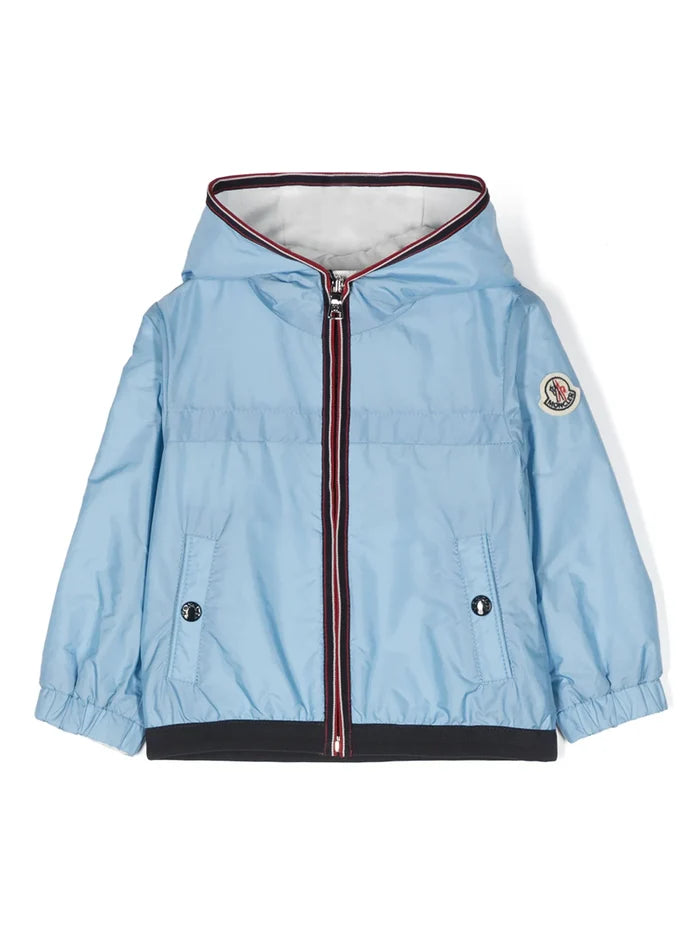 MONCLER BABY Boys Anton Hooded Windbreaker Jacket Light Blue - MAISONDEFASHION.COM