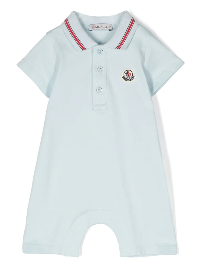 MONCLER BABY Boys Logo Patch Romper Light Blue - MAISONDEFASHION.COM