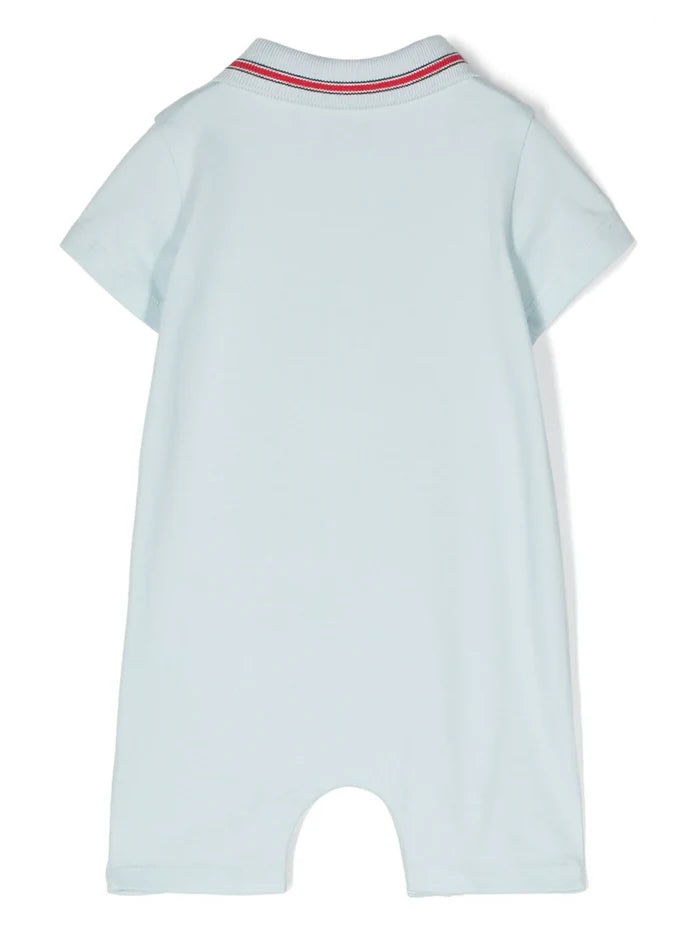 MONCLER BABY Boys Logo Patch Romper Light Blue - MAISONDEFASHION.COM