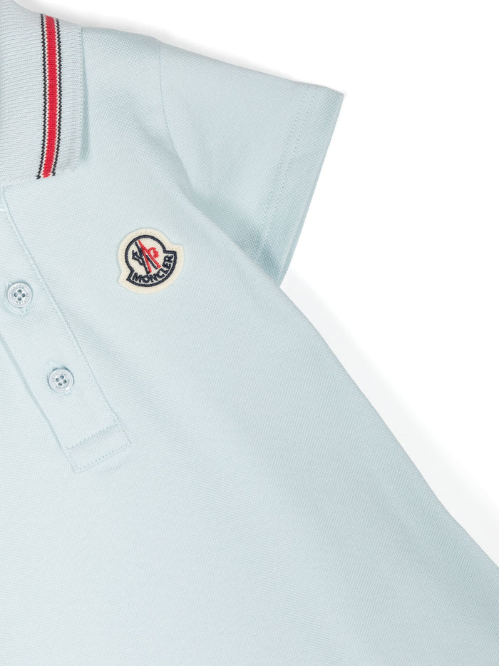 MONCLER BABY Boys Logo Patch Romper Light Blue - MAISONDEFASHION.COM