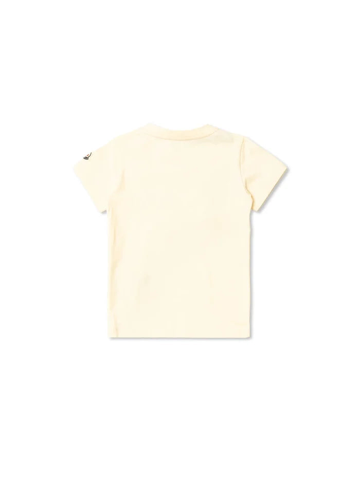 MONCLER BABY Girls Double Logo Print Cotton T-Shirt Yellow - MAISONDEFASHION.COM