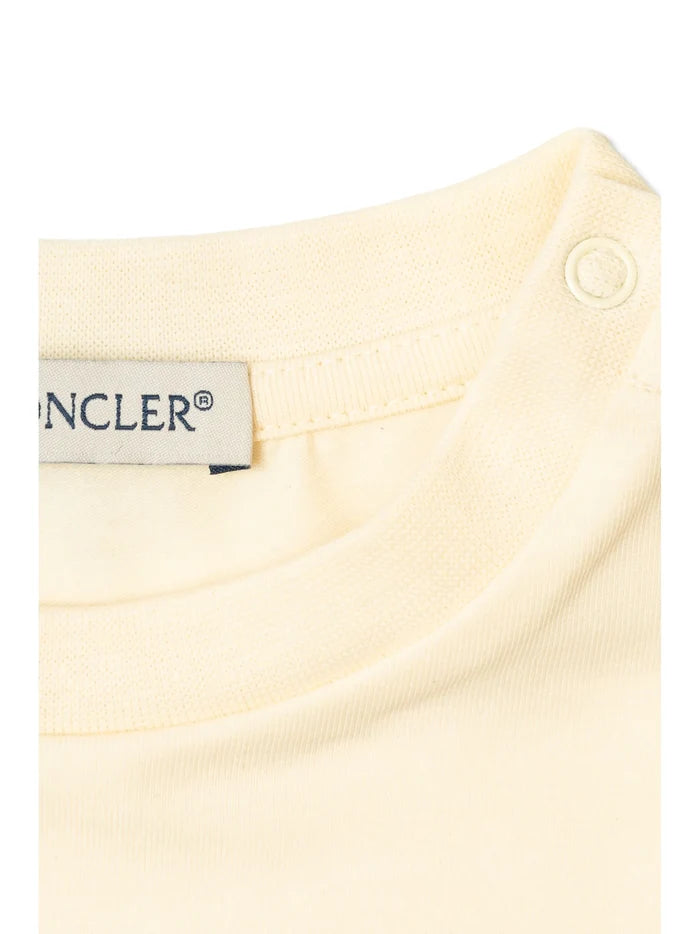 MONCLER BABY Girls Double Logo Print Cotton T-Shirt Yellow - MAISONDEFASHION.COM