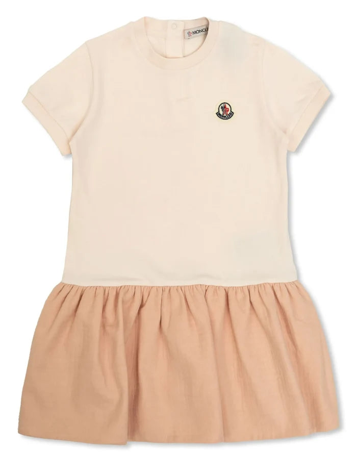 MONCLER BABY Girls Gathered Cotton Dress Light Pink - MAISONDEFASHION.COM