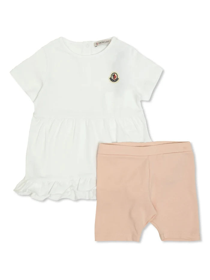 MONCLER BABY Girls Ruffle-Trimmed Cotton Set White/Pink - MAISONDEFASHION.COM