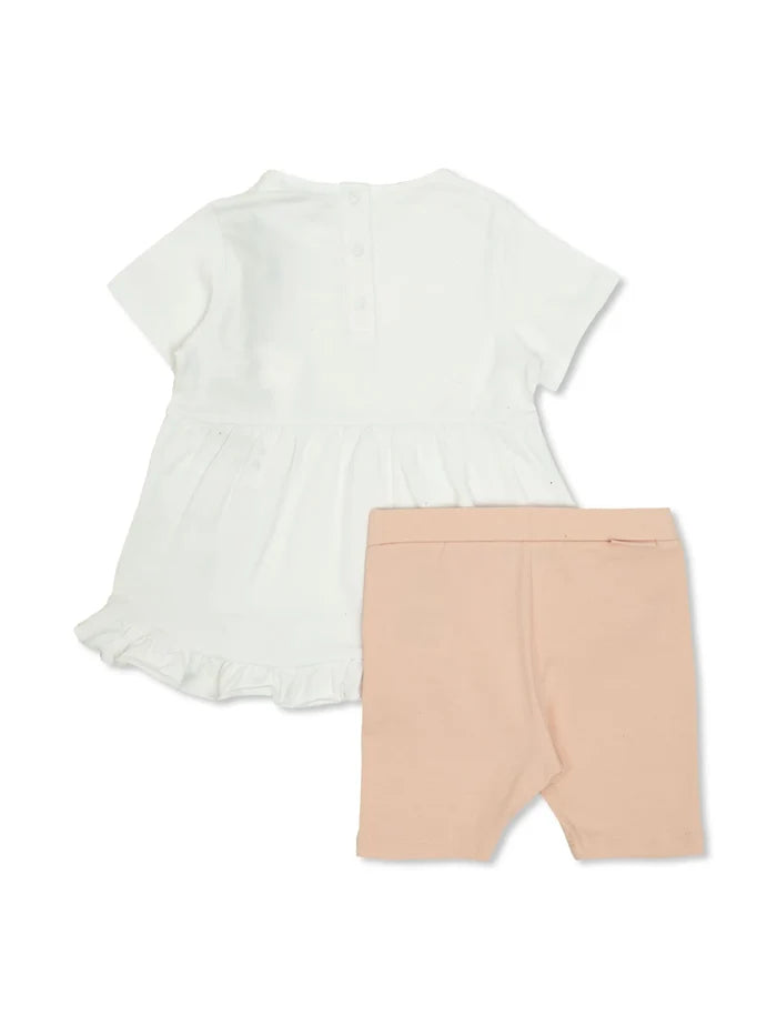 MONCLER BABY Girls Ruffle-Trimmed Cotton Set White/Pink - MAISONDEFASHION.COM