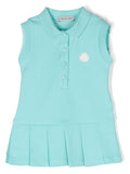 MONCLER BABY Logo Embroidered Dress Blue - MAISONDEFASHION.COM