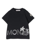 MONCLER BABY Logo Graphic Print T-Shirt Navy/White - MAISONDEFASHION.COM