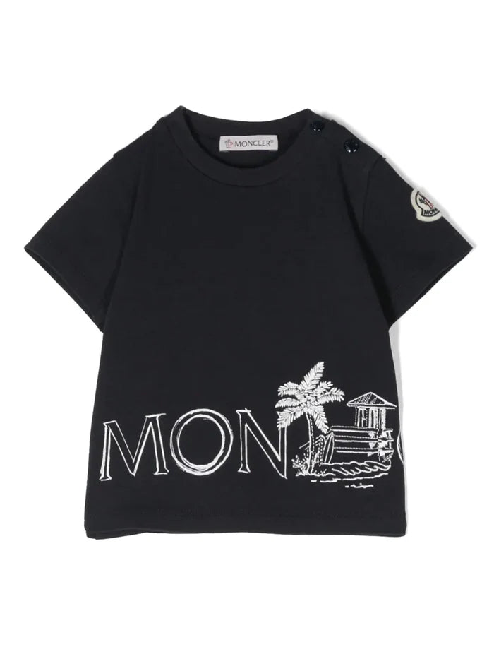 MONCLER BABY Logo Graphic Print T-Shirt Navy/White - MAISONDEFASHION.COM