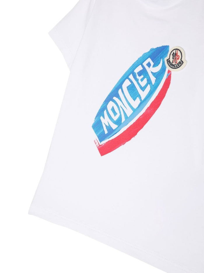 MONCLER BABY Logo Graphic Print T-Shirt White/Blue - MAISONDEFASHION.COM