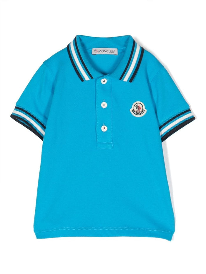 MONCLER BABY Logo Patch Polo Shirt Blue - MAISONDEFASHION.COM