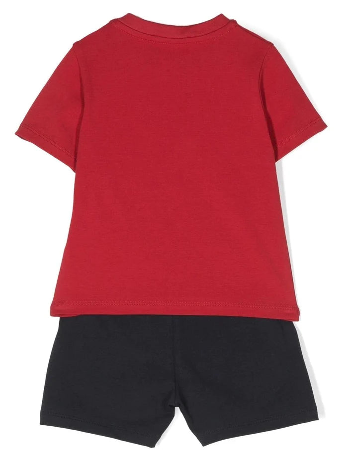 MONCLER BABY Logo Print T-Shirt Shorts Set Red/Blue - MAISONDEFASHION.COM