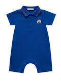 MONCLER BABY Logo Romper Blue - MAISONDEFASHION.COM