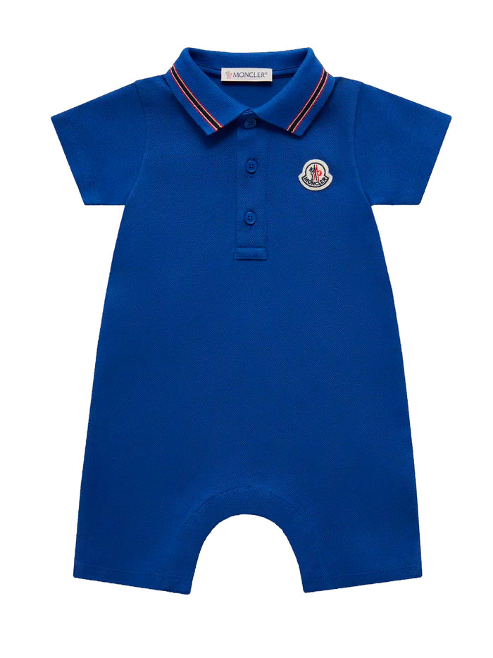 MONCLER BABY Logo Romper Blue - MAISONDEFASHION.COM