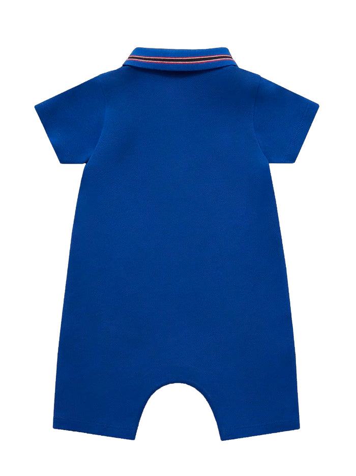 MONCLER BABY Logo Romper Blue - MAISONDEFASHION.COM