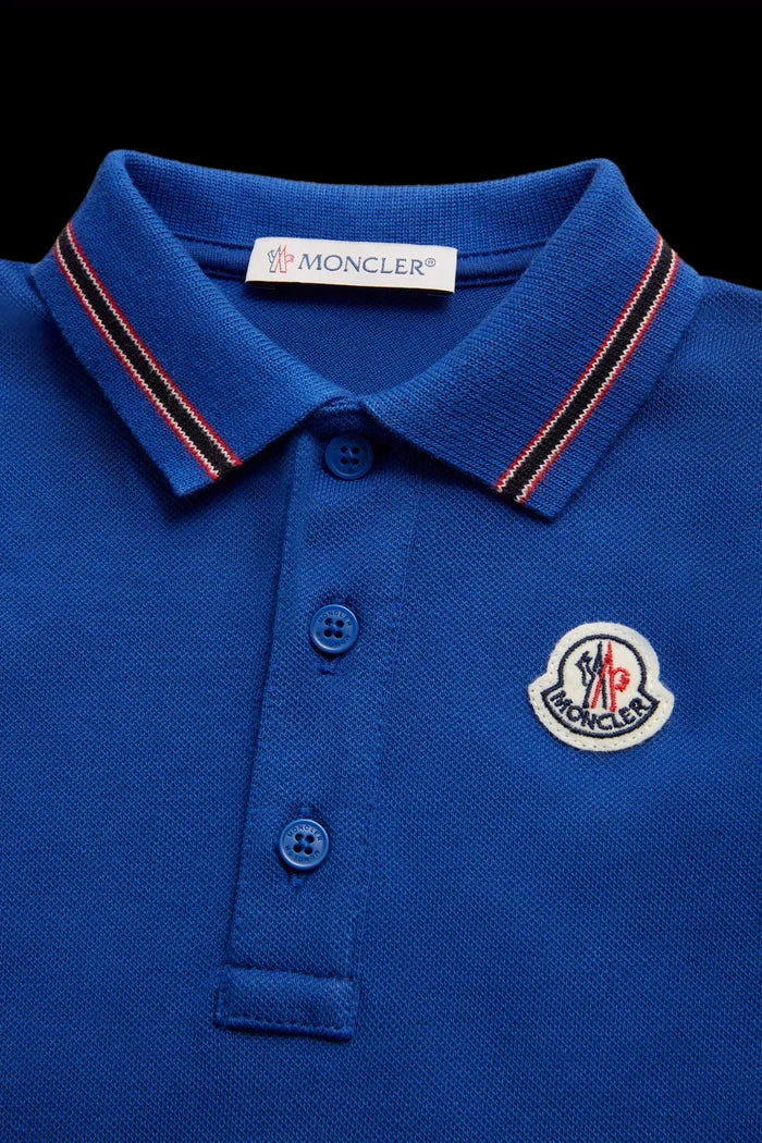 MONCLER BABY Logo Romper Blue - MAISONDEFASHION.COM