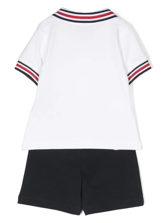 MONCLER BABY Logo Trim Polo Shirt Shorts Set White/Blue - MAISONDEFASHION.COM