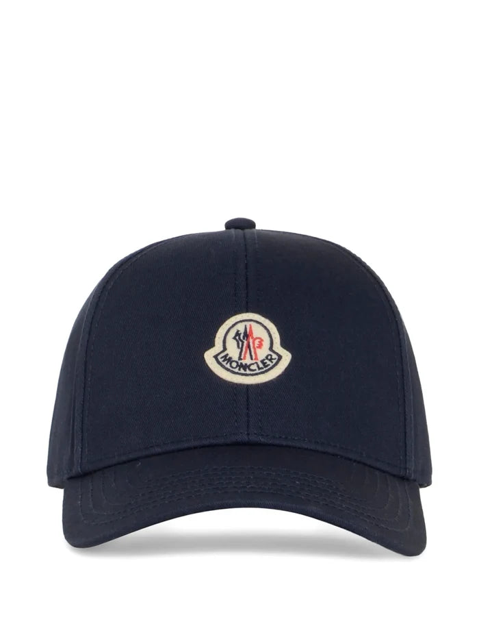 MONCLER Cotton Gabardine Logo Patch Cap Navy Blue - MAISONDEFASHION.COM