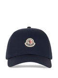 MONCLER Cotton Gabardine Logo Patch Cap Navy Blue - MAISONDEFASHION.COM