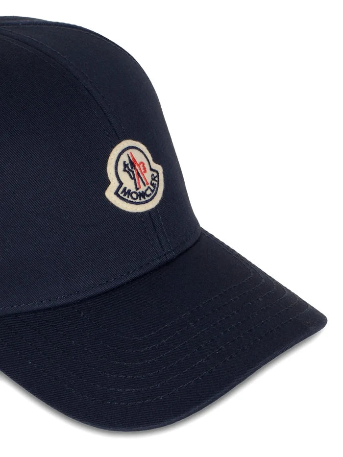 MONCLER Cotton Gabardine Logo Patch Cap Navy Blue - MAISONDEFASHION.COM