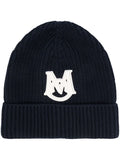 MONCLER Embroidered Monogram Beanie Navy - MAISONDEFASHION.COM