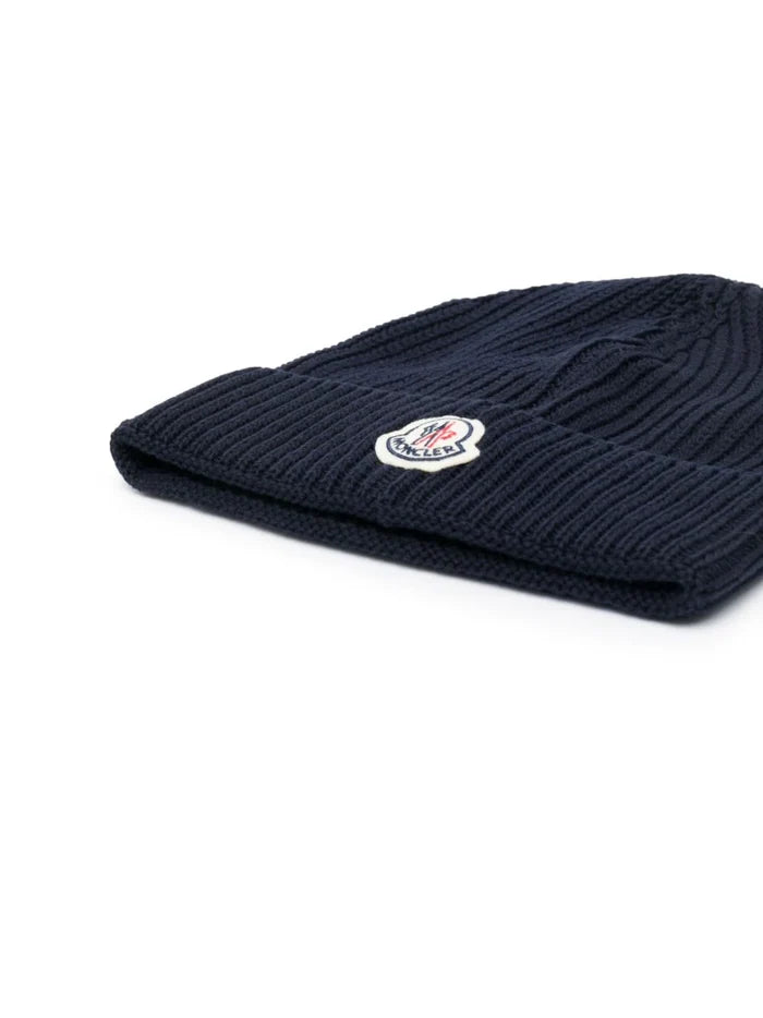 MONCLER Embroidered Monogram Beanie Navy - MAISONDEFASHION.COM