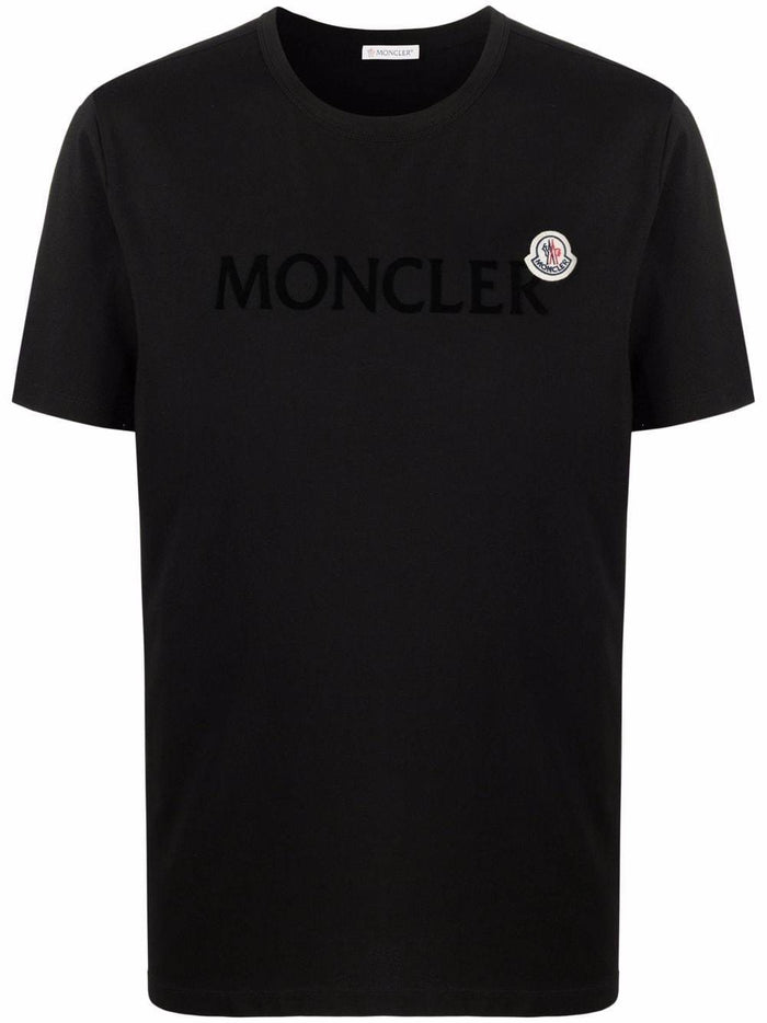 MONCLER Flock Logo T-Shirt Black - MAISONDEFASHION.COM